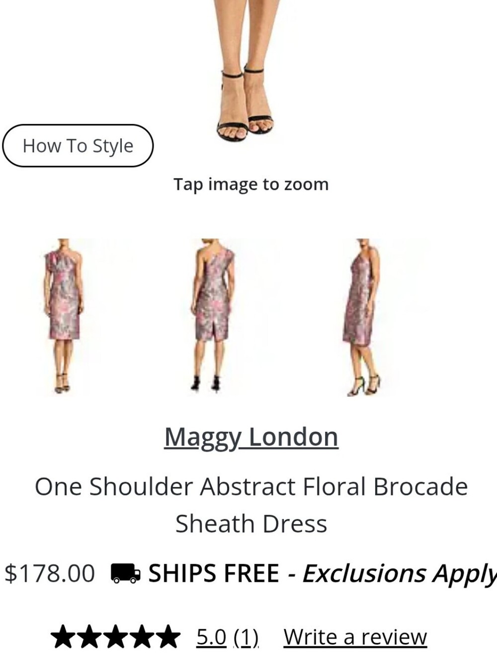 Maggy London One-Shoulder Pink and Silver Abstract Floral Brocade Sheath Dress